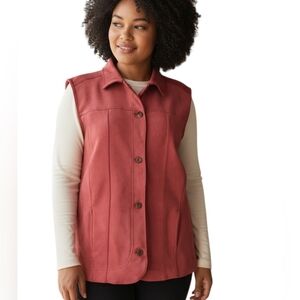 N Touch Coral Red Button Down Faux Suede Vest. Size 1X.